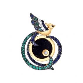 Золотая подвеска SOKOLOV с подвжным бриллиантом, сапфировым корундом, гидротермальным изумрудом, авантюриновым стеклом и сапфировым стеклом 6032041 6032041 фото