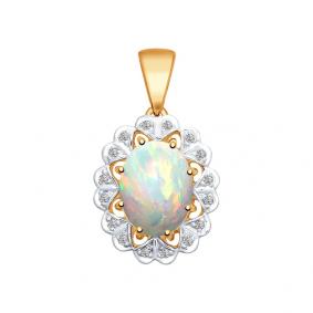 Золотая подвеска SOKOLOV 6034021 с бриллиантом и опалом 6034021 фото