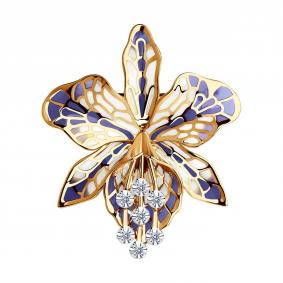 Золотая брошь SOKOLOV с витражной эмалью и бриллиантом 6049005 6049005 фото