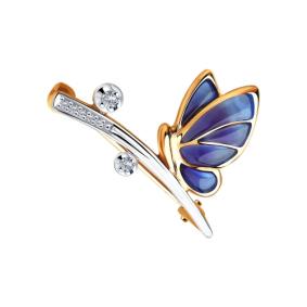 Золотая брошь SOKOLOV с витражной эмалью и бриллиантом 6049019 6049019 фото