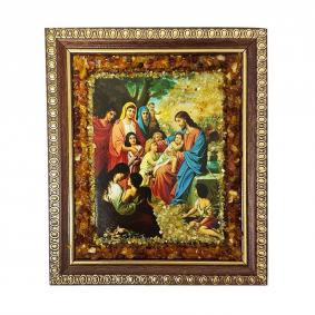 Икона ручной работы Благословление детей ИП Шавкунов ИН с натуральным янтарём 6108215-м 6108215-м фото