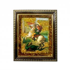 Икона ручной работы Великомученик Георгий Победоносец ИП Шавкунов ИН с натуральным янтарём 6108310-м 6108310-м фото