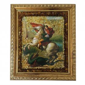 Икона ручной работы Великомученик Георгий Победоносец ИП Шавкунов ИН с янтарем 6128310-м 6128310-м фото