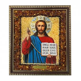 Икона ручной работы Господь Вседержитель ИП Шавкунов ИН с янтарём 6128440 6128440 фото