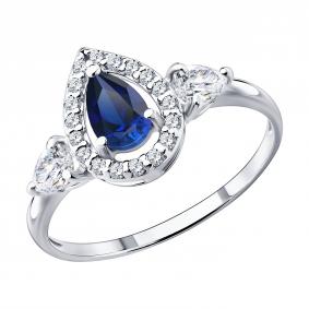 Серебряное кольцо SOKOLOV 62010028 с фианитом и сапфиром 62010028 фото