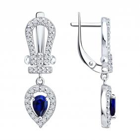 Серебряные серьги SOKOLOV 62020034 с фианитом и сапфиром 62020034 фото