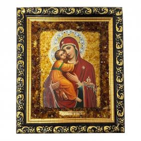Икона ручной работы Божией Матери Владимирская ИП Шавкунов ИН с натуральным янтарём 628225-м 628225-м фото
