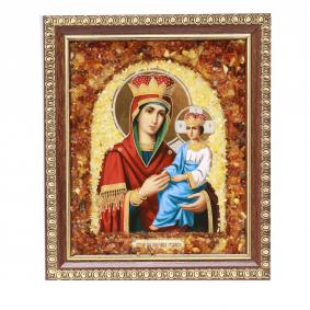 Икона ручной работы Божией Матери Скоропослушница ИП Шавкунов ИН с янтарем 628256 628256 фото