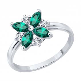 Серебряное кольцо SOKOLOV 63010003 с фианитом и изумрудом 63010003 фото