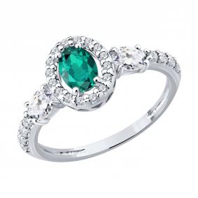 Серебряное кольцо SOKOLOV 63010008 с фианитом и изумрудом 63010008 фото