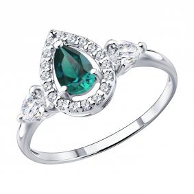Серебряное кольцо SOKOLOV 63010010 с фианитом и изумрудом 63010010 фото