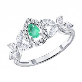 Серебряное кольцо SOKOLOV 63010011 с фианитом и изумрудом 63010011 фото