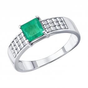Серебряное кольцо SOKOLOV 63010012 с фианитом и изумрудом 63010012 фото