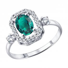 Серебряное кольцо SOKOLOV 63010013 с фианитом и изумрудом 63010013 фото