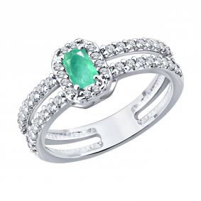 Серебряное кольцо SOKOLOV 63010014 с фианитом и изумрудом 63010014 фото