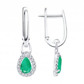 Серебряные серьги SOKOLOV 63020001 с фианитом и изумрудом 63020001 фото
