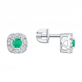 Серебряные серьги SOKOLOV 63020003 с фианитом и изумрудом 63020003 фото