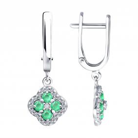 Серебряные серьги SOKOLOV 63020006 с фианитом и изумрудом 63020006 фото