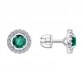 Серебряные серьги SOKOLOV 63020009 с фианитом и изумрудом 63020009 фото