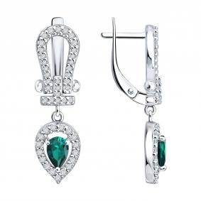 Серебряные серьги SOKOLOV 63020012 с фианитом и изумрудом 63020012 фото