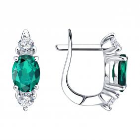 Серебряные серьги SOKOLOV 63020013 с фианитом и изумрудом 63020013 фото