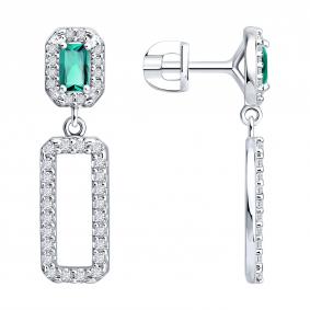 Серебряные серьги SOKOLOV 63020014 с фианитом и изумрудом 63020014 фото