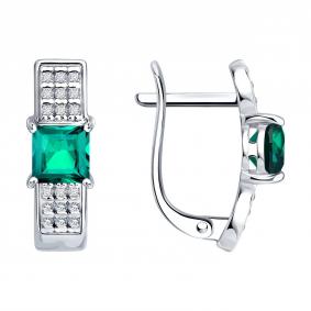 Серебряные серьги SOKOLOV 63020016 с фианитом и изумрудом 63020016 фото