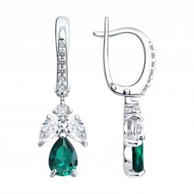 Серебряные серьги SOKOLOV 63020017 с фианитом и изумрудом 63020017 фото