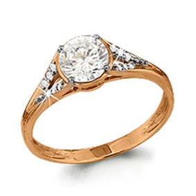 Золотое кольцо AQUAMARINE 63278 с фианитом и Swarovski 63278 фото