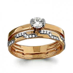 Золотое кольцо AQUAMARINE 63546А с фианитом и Swarovski 63546А фото