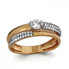 Золотое кольцо AQUAMARINE 63550А с фианитом и Swarovski 63550А фото