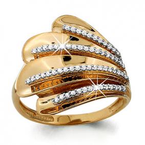 Золотое кольцо AQUAMARINE 63683А с фианитом 63683А фото