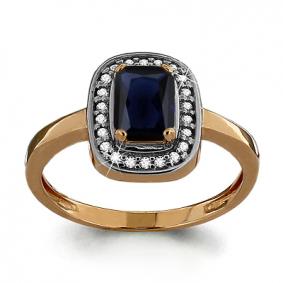 Золотое кольцо AQUAMARINE 63902Б с фианитом и гидротермальным сапфиром 63902Б фото