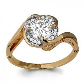 Золотое кольцо AQUAMARINE 63984А с фианитом 63984А фото