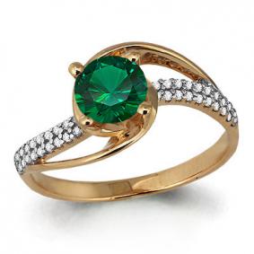 Золотое кольцо AQUAMARINE 63996Г с фианитом и гидротермальным изумрудом 63996Г фото