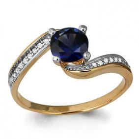 Золотое кольцо AQUAMARINE 63998Б с фианитом и гидротермальным сапфиром 63998Б фото