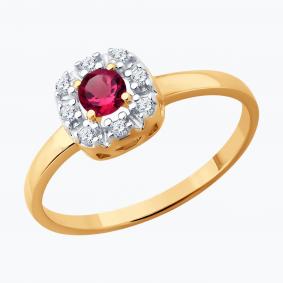 Кольцо из золочёного серебра SOKOLOV 64010002 с фианитом и рубином 64010002 фото