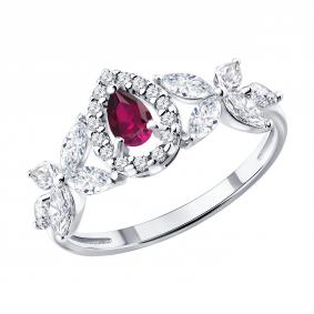 Серебряное кольцо SOKOLOV 64010010 с фианитом и рубином 64010010 фото