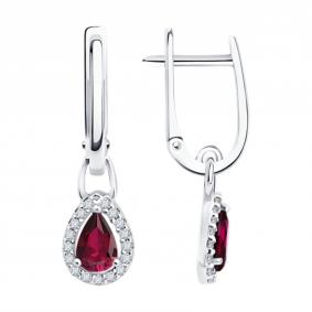 Серебряные серьги SOKOLOV 64020001 с фианитом и рубином 64020001 фото