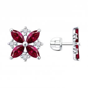 Серебряные серьги SOKOLOV 64020005 с фианитом и рубином 64020005 фото