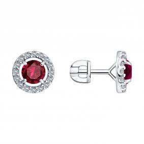 Серебряные серьги SOKOLOV 64020009 с фианитом и рубином 64020009 фото