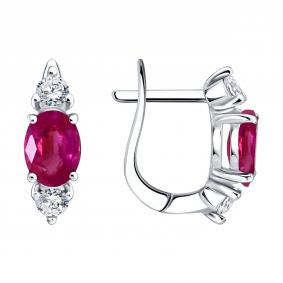 Серебряные серьги SOKOLOV 64020013 с фианитом и рубином 64020013 фото