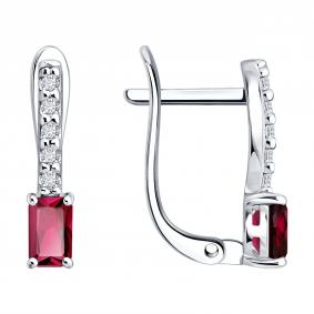 Серебряные серьги SOKOLOV 64020017 с фианитом и рубином 64020017 фото