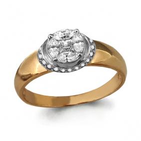 Золотое кольцо AQUAMARINE 64087А с фианитом 64087А фото