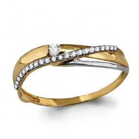 Золотое кольцо AQUAMARINE 64371А с фианитом 64371А фото