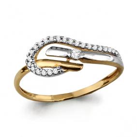 Золотое кольцо AQUAMARINE 64391А с фианитом 64391А фото