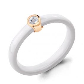 Золотое кольцо AQUAMARINE 64431А с фианитом и керамикой 64431А фото