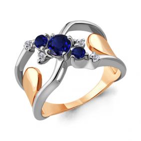 Золотое кольцо AQUAMARINE 64812Б с фианитом и гидротермальным сапфиром 64812Б фото