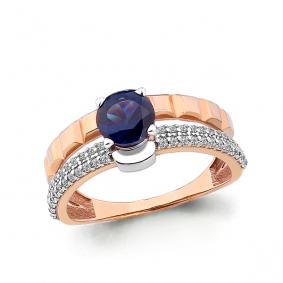 Золотое кольцо AQUAMARINE 64816Б с фианитом и гидротермальным сапфиром 64816Б фото