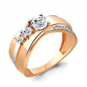 Золотое кольцо AQUAMARINE 64817А с фианитом и Swarovski 64817А фото